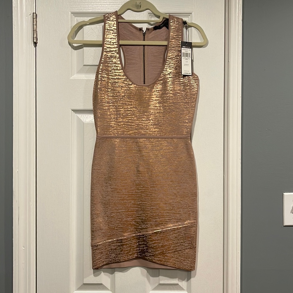 BCBG bandage rose gold mini dress